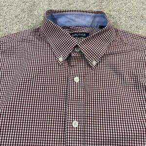 Nautica Button Down Shirt L 16.5 32/33 Gingham Red Cotton Classic Fit Casual‎